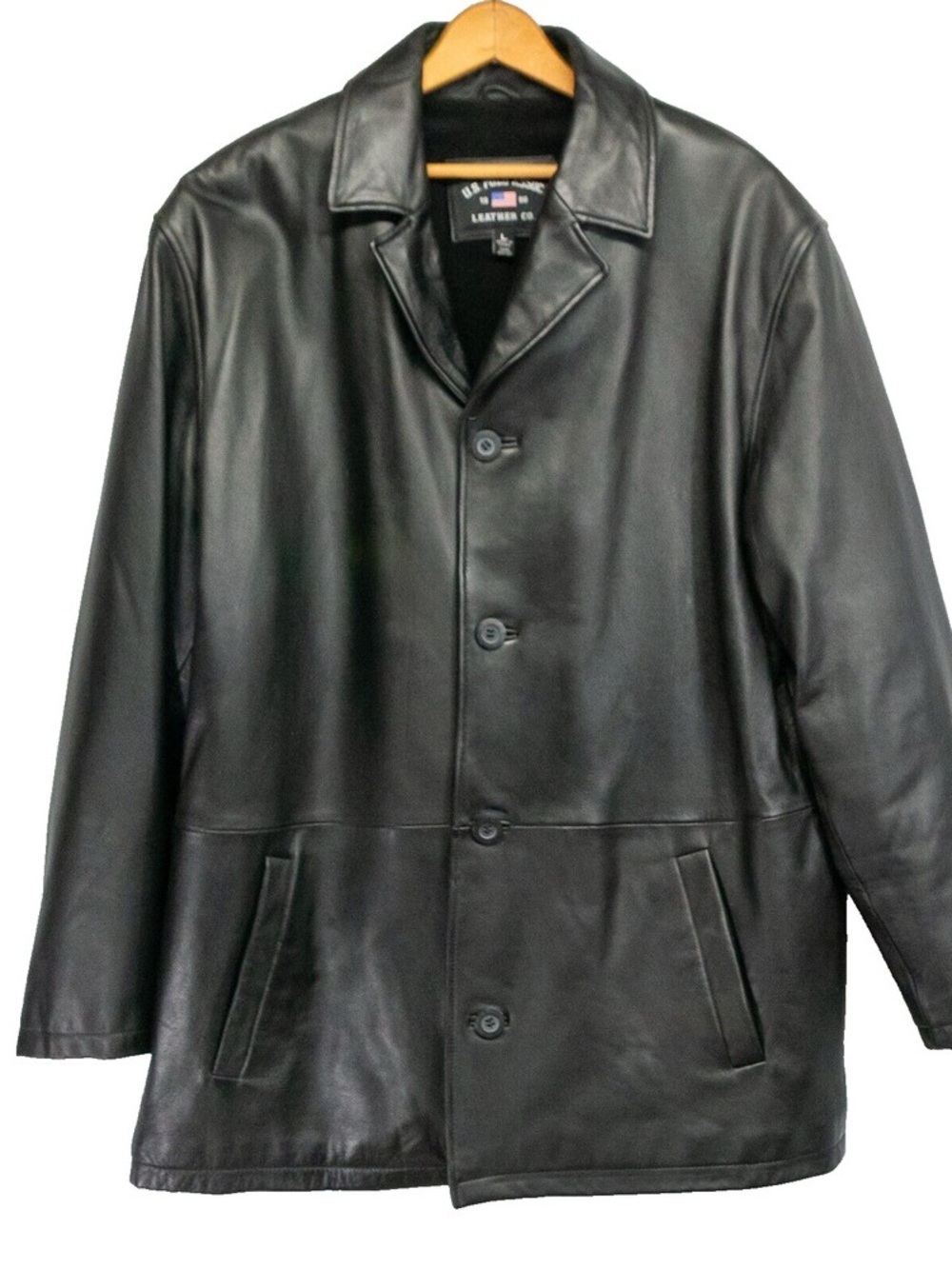 U.S. POLO ASSOC Black Genuine Leather Car Coat/Overcoat/Dress Coat